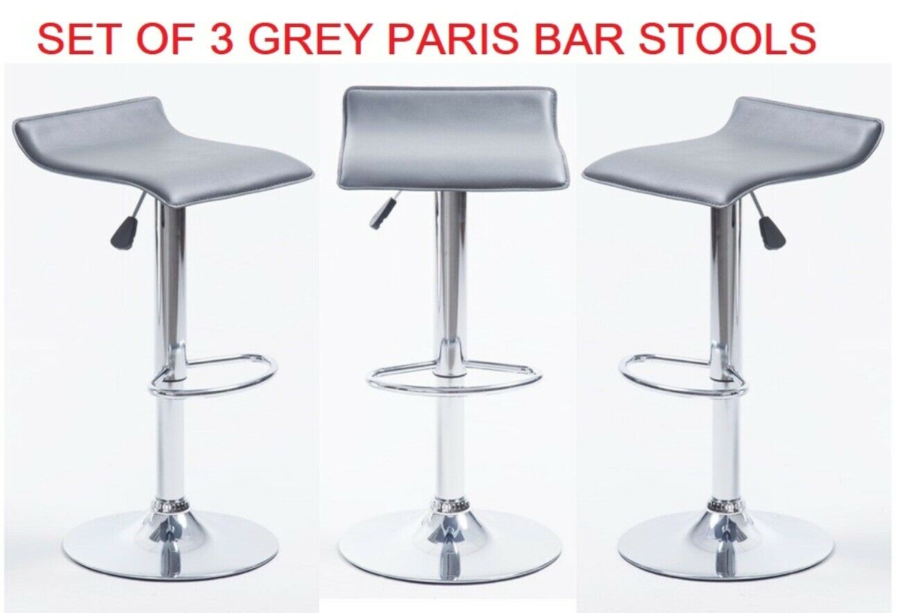 3 x GREY PARIS GAS LIFT BAR STOOLS, BREAKFAST KITCHEN BAR ETC (SET 3 PARIS GREY)