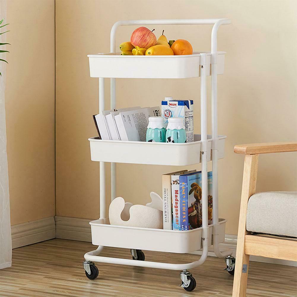3-Tier Home Trolley Kitchen Storage Utility Cart 4 Wheels Rolling Unit 200lbs UK