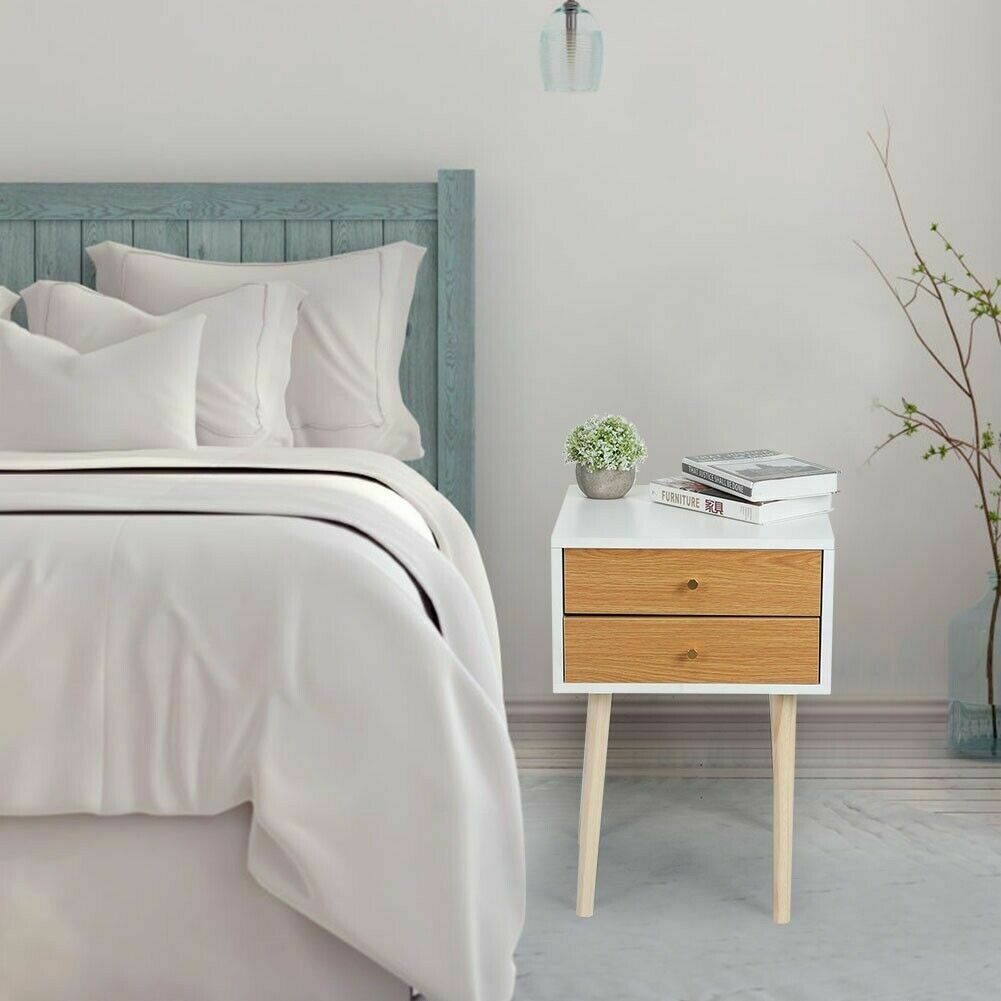 Modern Bedside Table Cabinet Chest of Drawer Nightstand 2 Drawers Furniture Wood