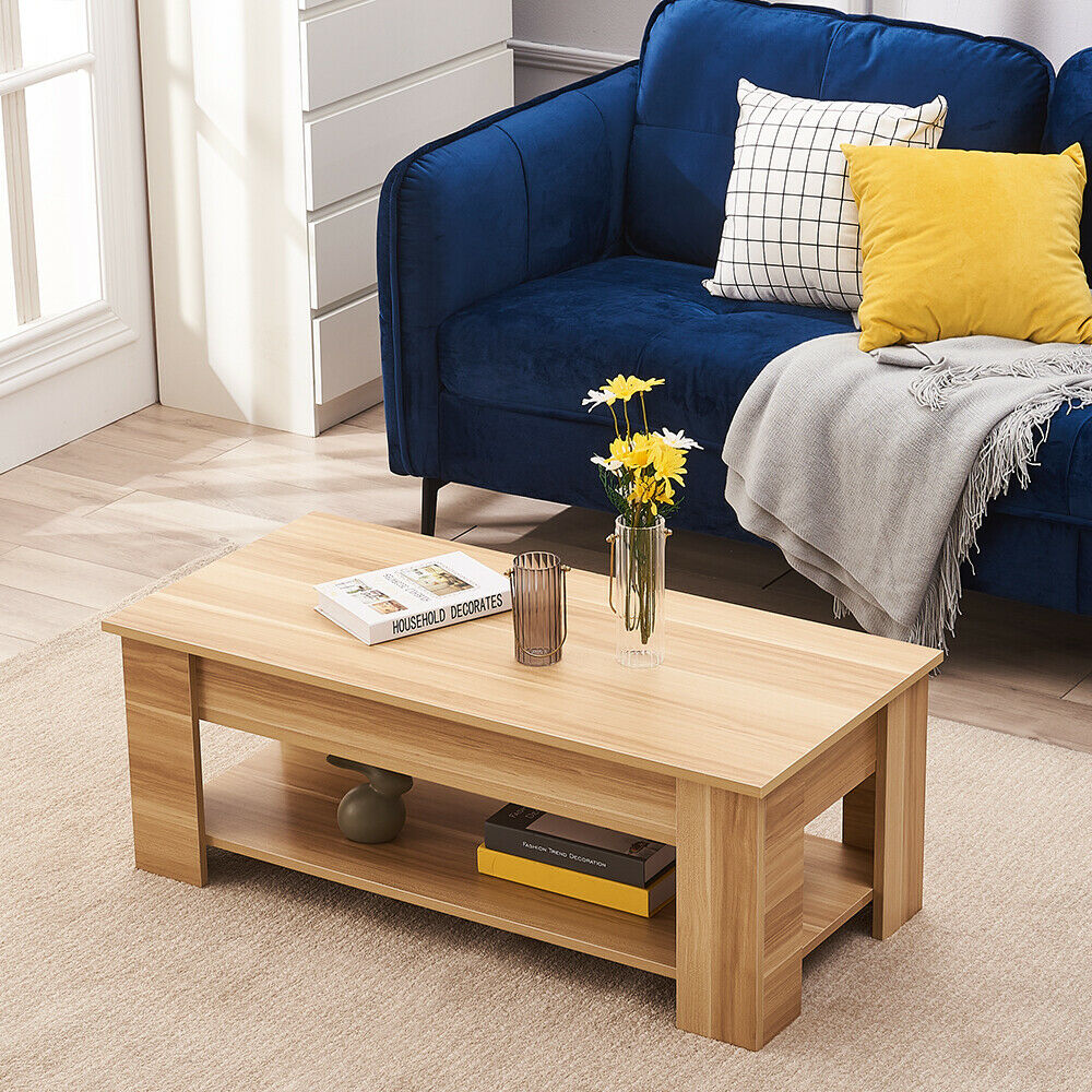 Lift Up Top Coffee Table Wooden Coffee Tea Table with Sliding Top Hidden Storage