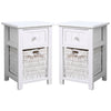 A Pair of Wooden Bedside Tables Storage Drawer Wicket Baskets Nightstand Cabinet