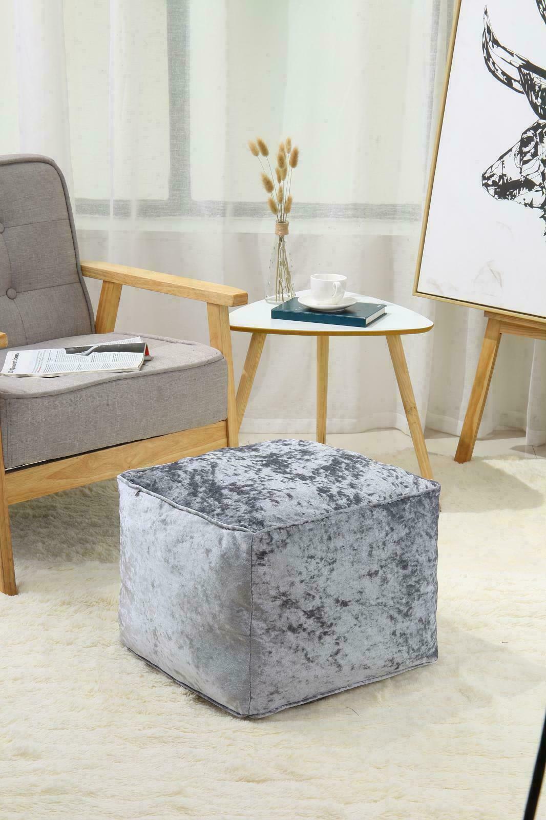 NEW LUXURY CRUSHED VELVET SOFT BEAN BAG CUBE FOOT STOOL REST POUFFE OTTOMAN