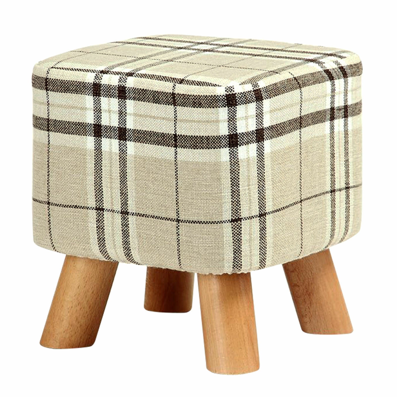 New Luxury Padded Wooden/Linen Footstool Square Pouffe 4 Legs