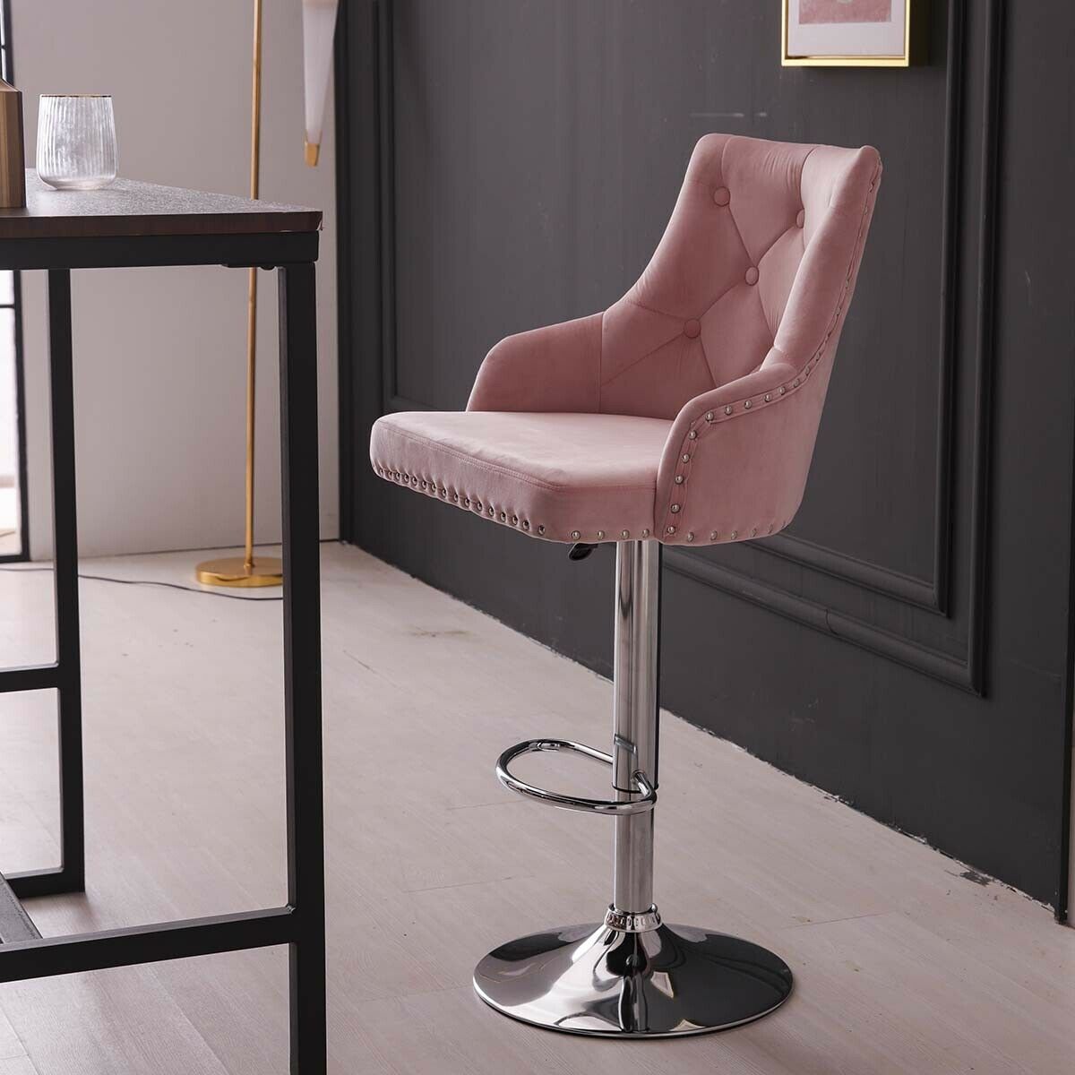 Breakfast Pink Swivel Bar Stools SERENITà Modern Velvet Breakfast