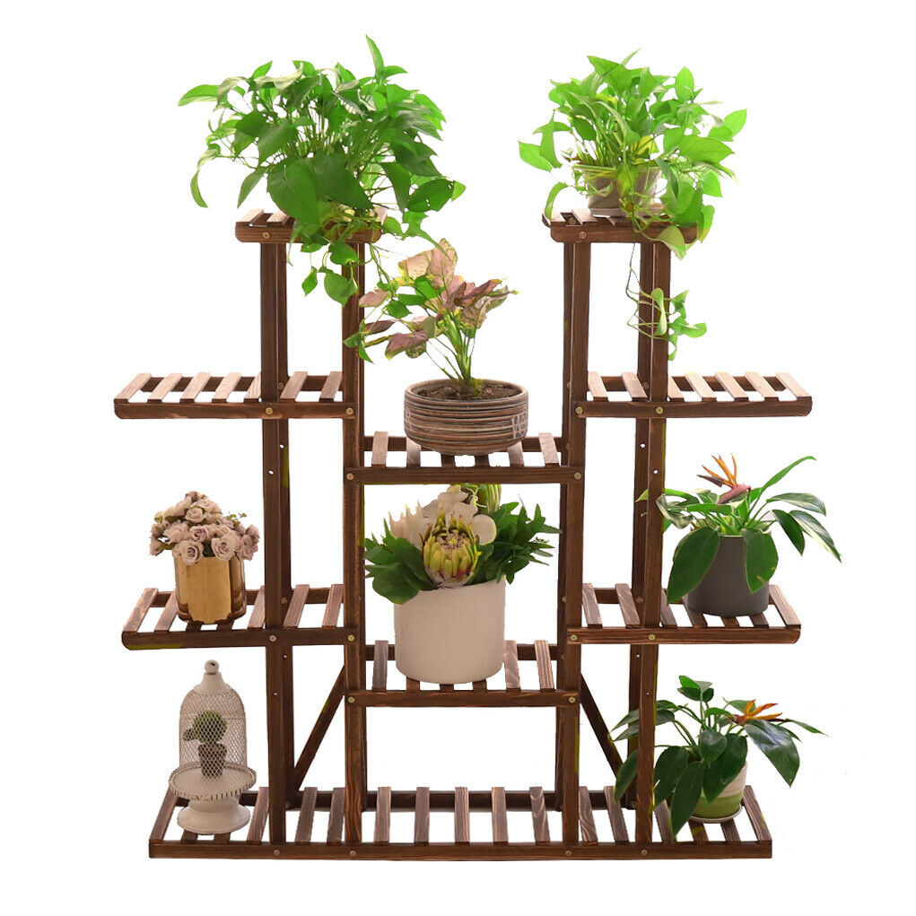 Symmetric Double Shelves Plant Stand 17 Potted Flower Pots Organizer Shelf Rack