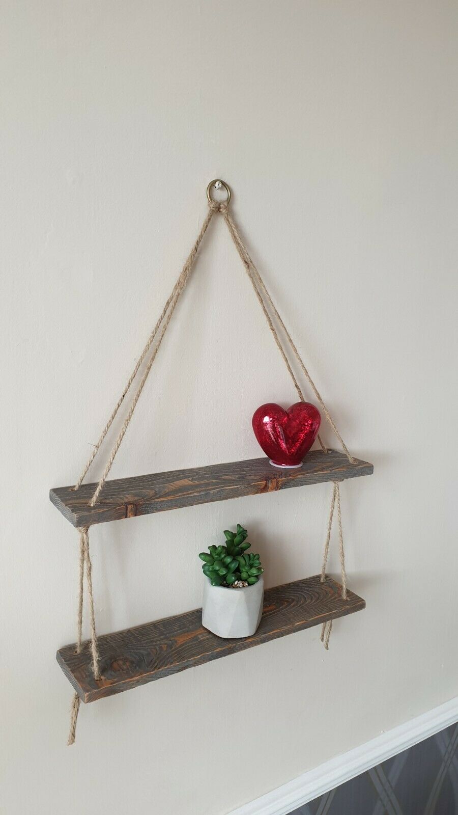 Rustic Vintage Shelves Handmade Wooden Natural Wood Floating Hanging Rope Shelf
