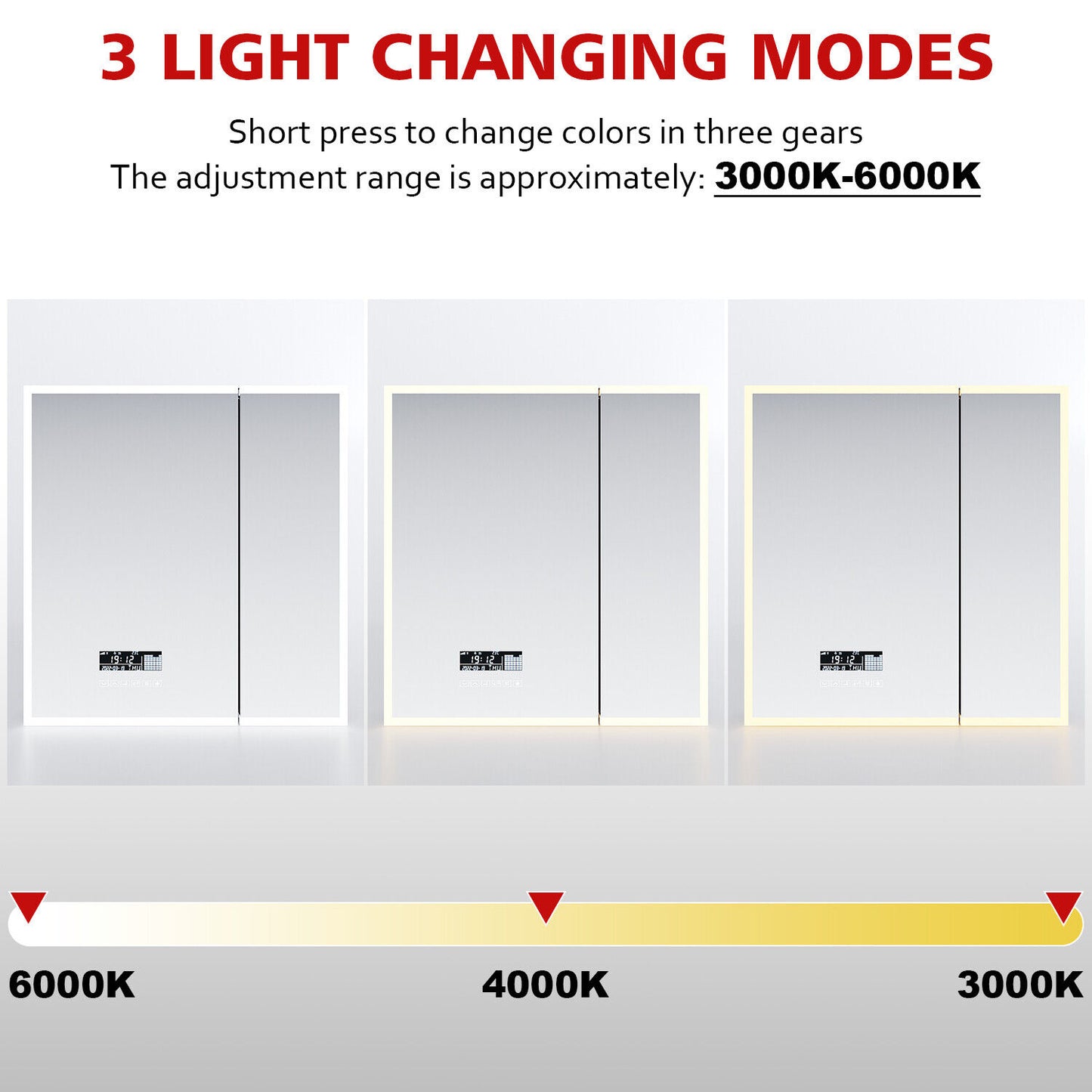 LED Bathroom Mirror Cabinet With Bluetooth Socket Demister 3 Color Light 600x630