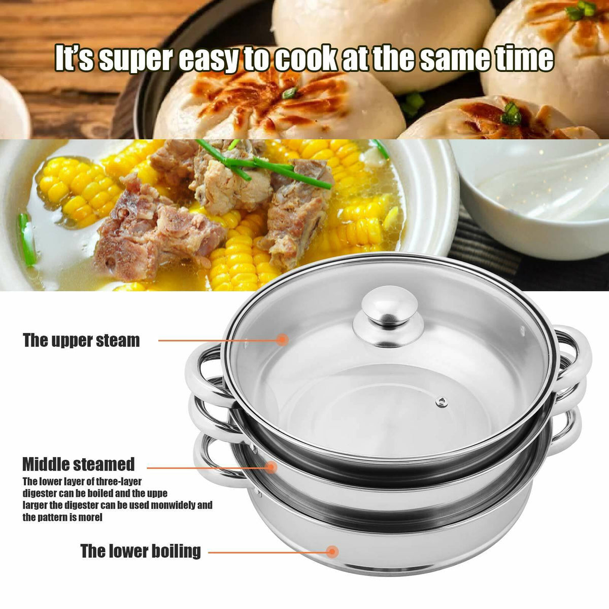 3 TIER INDUCTION HOB STAINLESS STEEL 28CM STEAMER POT PAN COOKER SET G