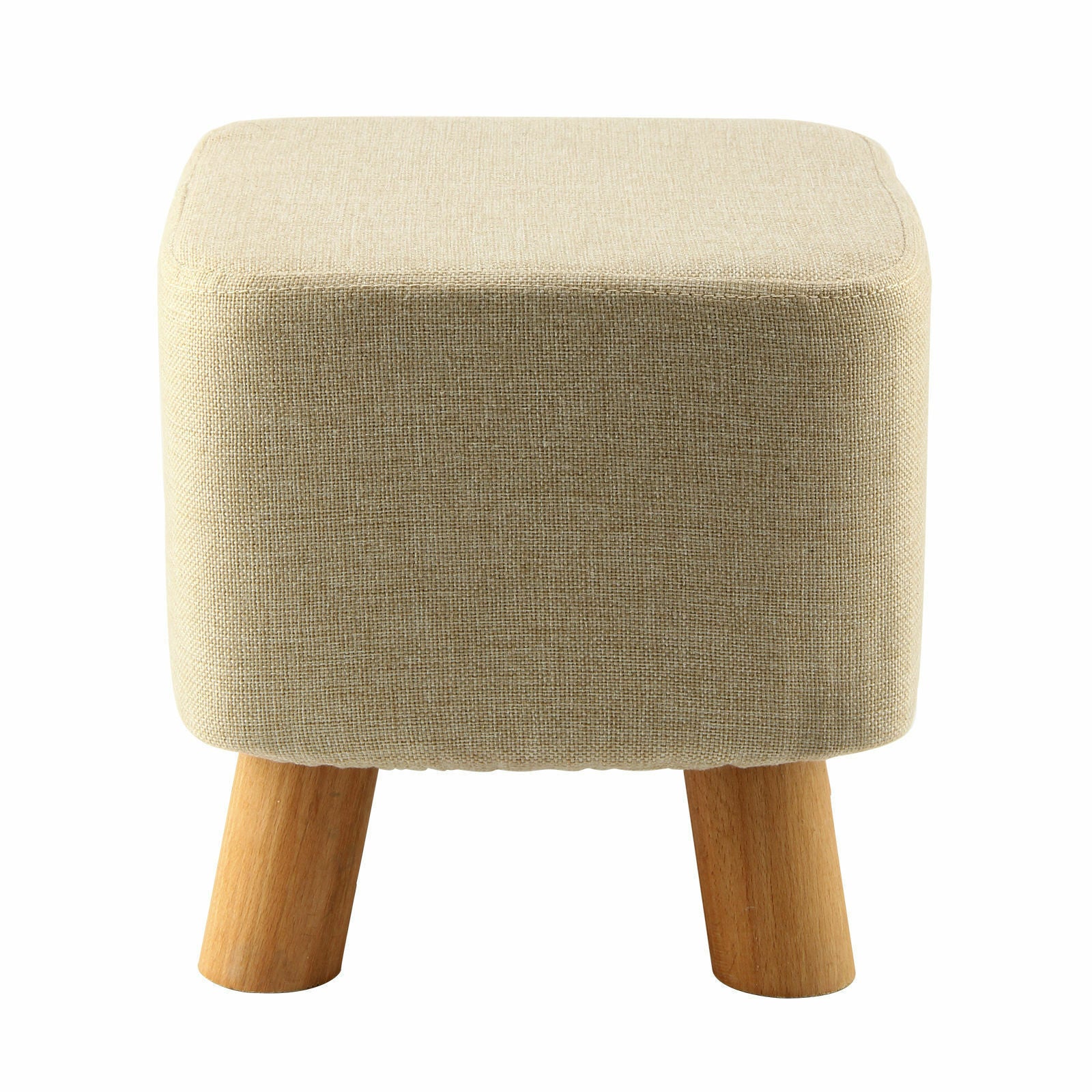 New Luxury Padded Wooden/Linen Footstool Square Pouffe 4 Legs