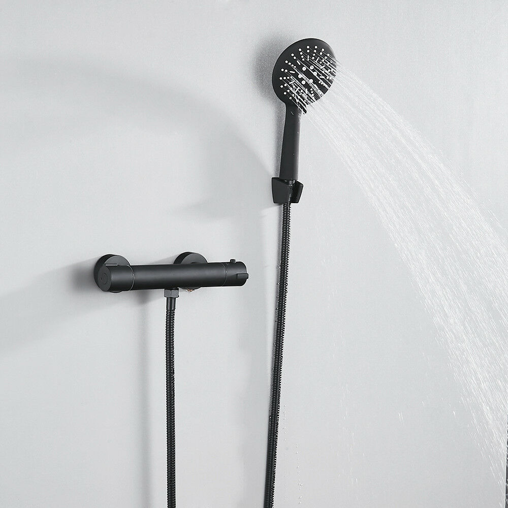 Bathroom Thermostatic Mixer Shower Bath Kit Valve Bar Taps Shower Heads Hose Set
