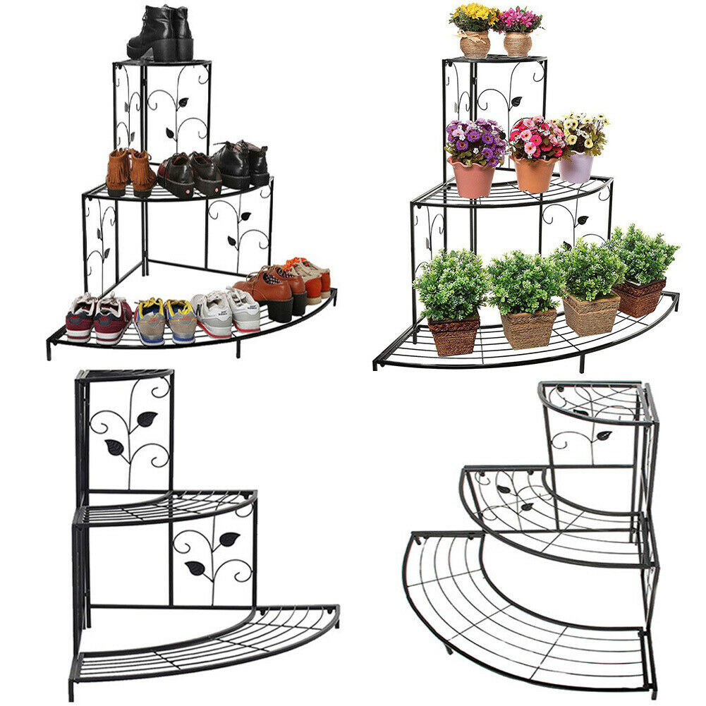 3 Tier Iron Outdoor Plant Pot Stand Flower Display Shelf Rack Home Garden Indoor