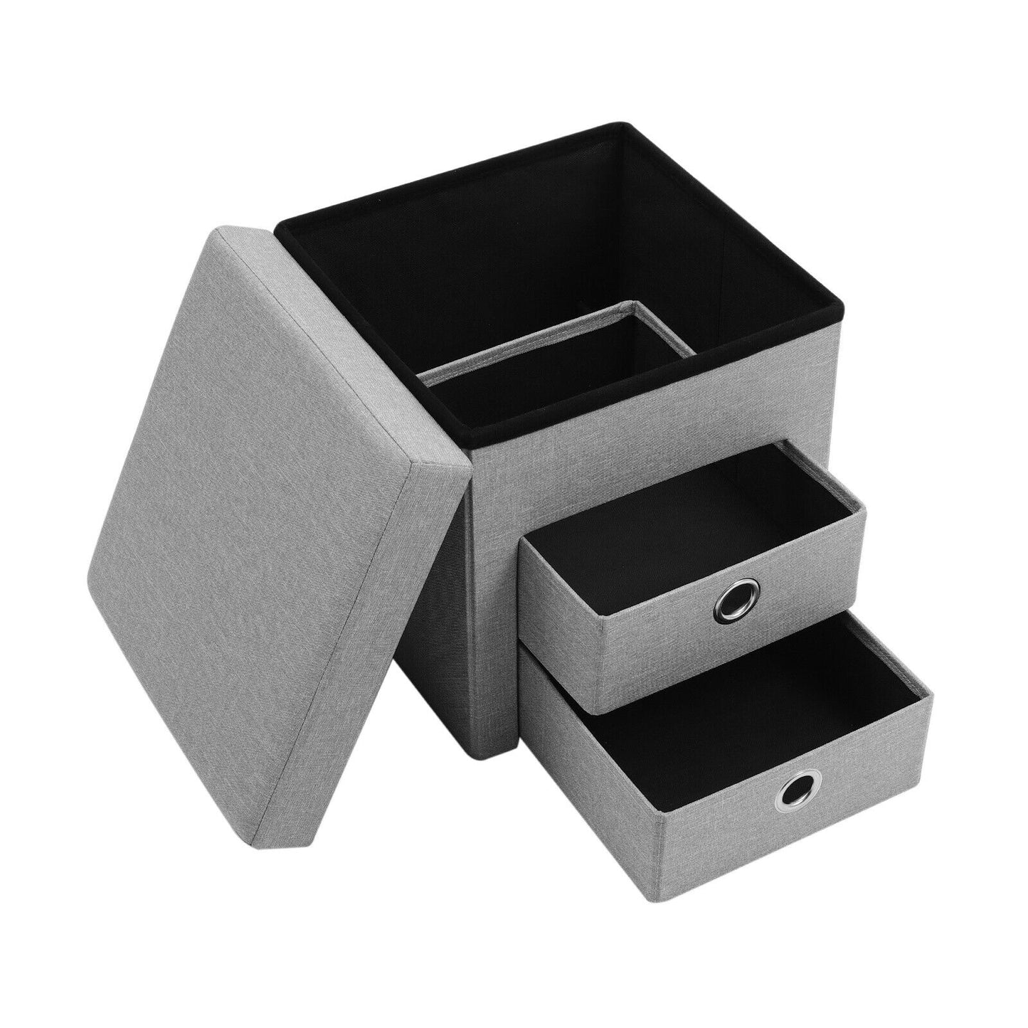 Linen Storage Stool Trunk Ottoman Pouffe Seat Footstool Chair Rect Box ChestGrey