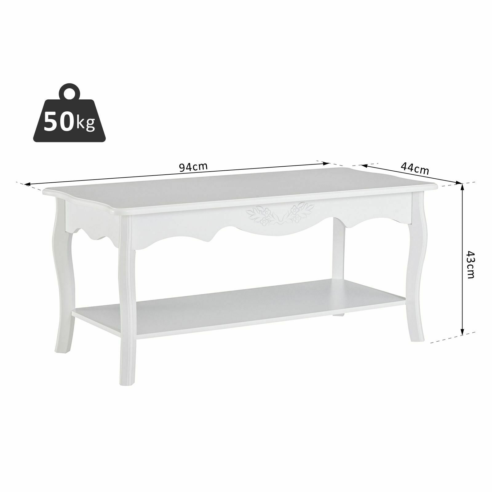 Wooden Coffee Tea Table Modern White Shelf Storage Living Room Home Furniture