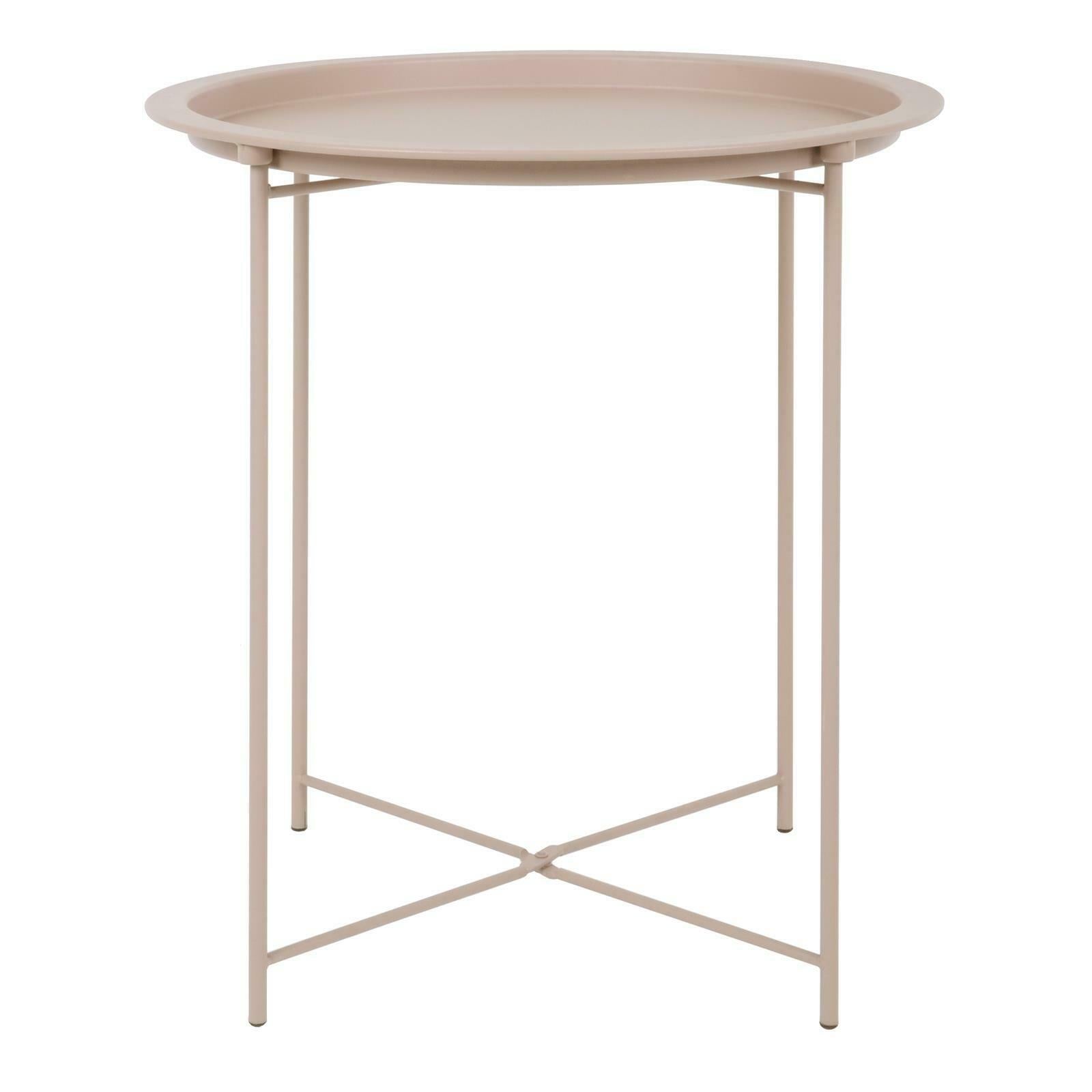 Folding Side Table Round Metal Tray Top Portable Coffee Night Stand