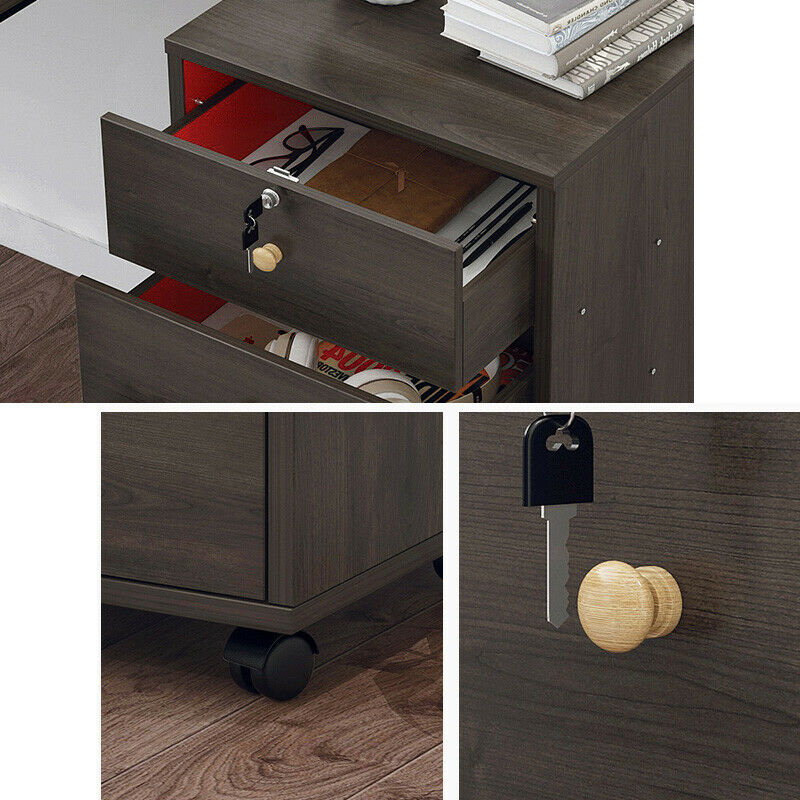 3/4Drawers Filing Cabinet Under Desk Office Storage w/Wheel Bedside Table Lock