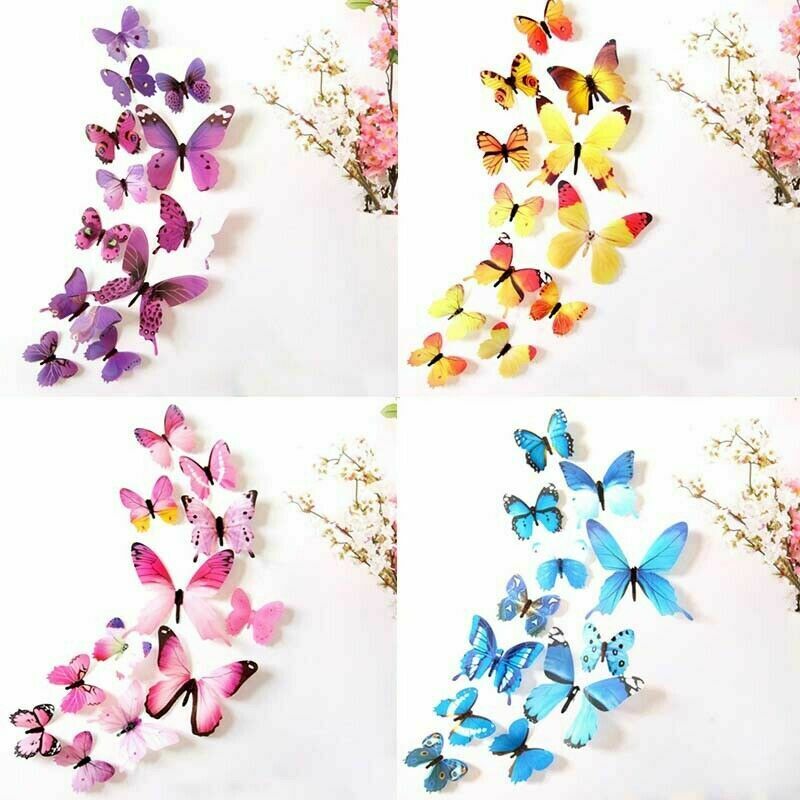 12 x 3D Butterfly Wall Stickers Home Decor Room Decoration Sticker Bedroom Girl