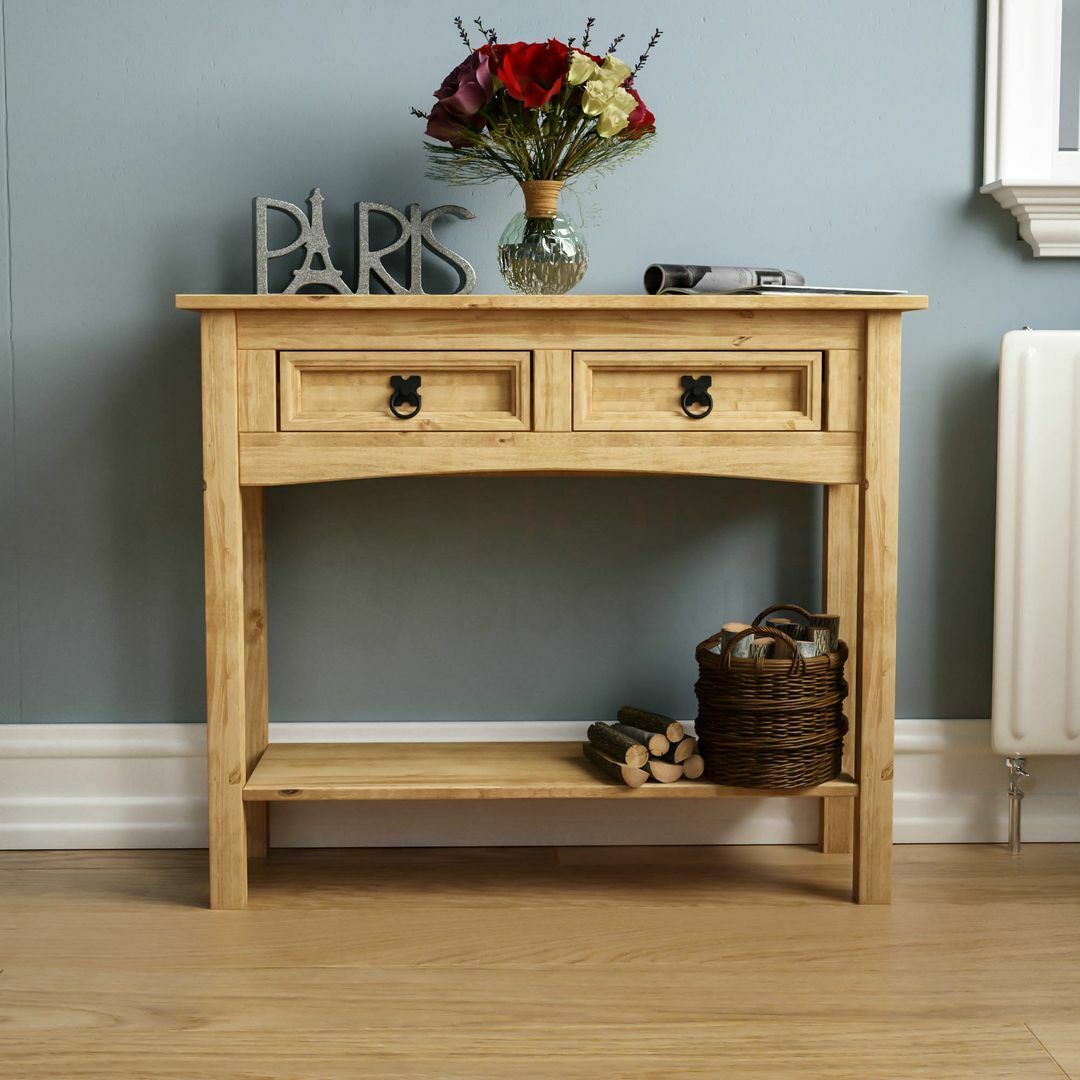 Corona Console Table 2 Drawer Mexican Solid Waxed Pine Side Unit Furniture