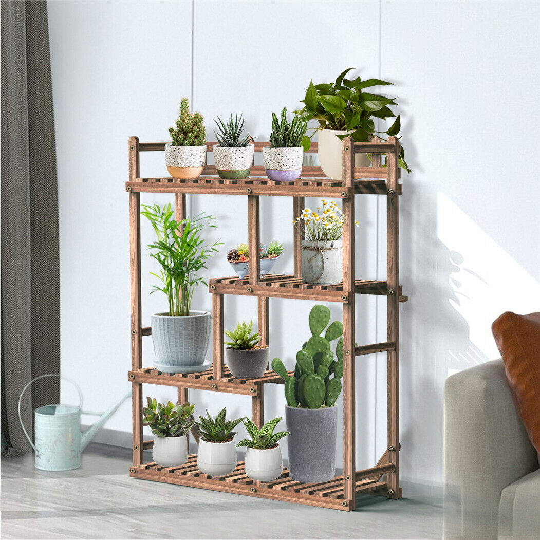 outdoor plant shelves and racks uk 4 Tier Sturdy Wooden Plant Stand Indoor Outdoor Creative Plant Shelf H – Quildinc