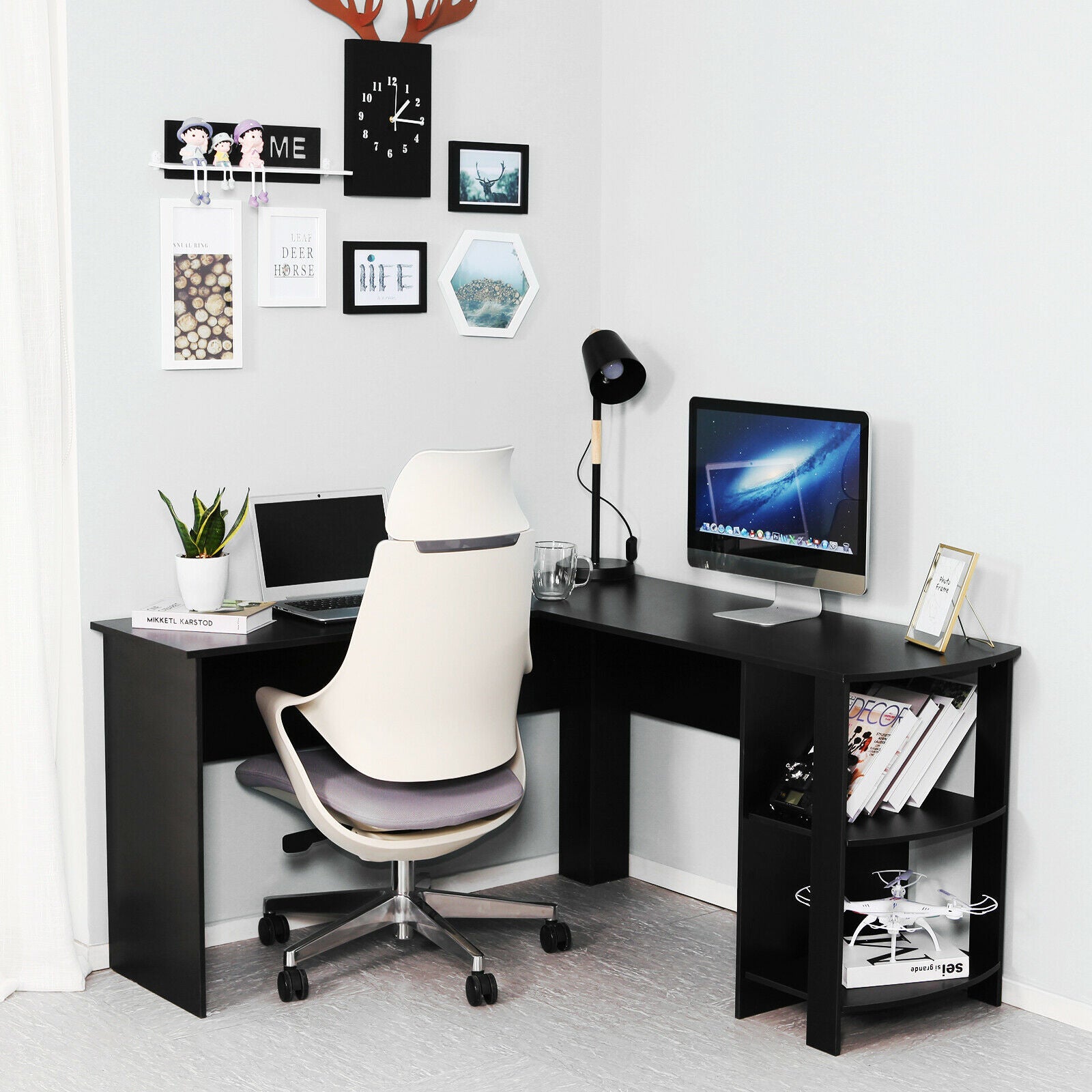 L-shaped Corner Computer Desk PC Table Workstation Home Office Furniture Black