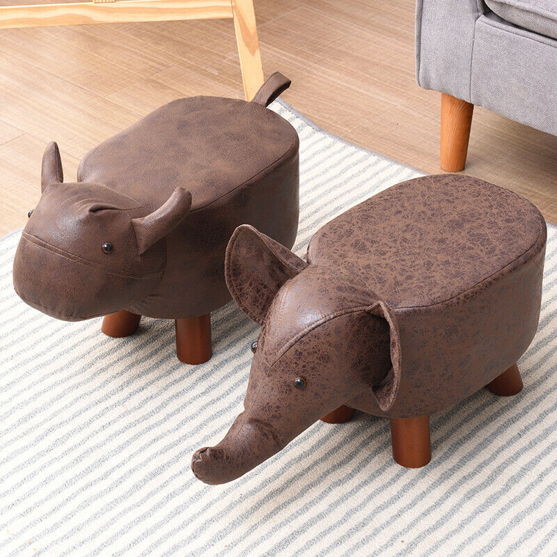Animal Stool Footstool Footrest Elephant Ottoman Shoe Bench with Sponge Wood Leg