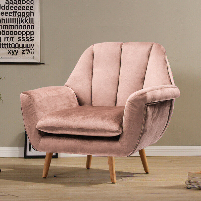 Blush Velvet Pink Sofa Chair Scalloped Cocktail Wing Back Tulip Seat Armchair