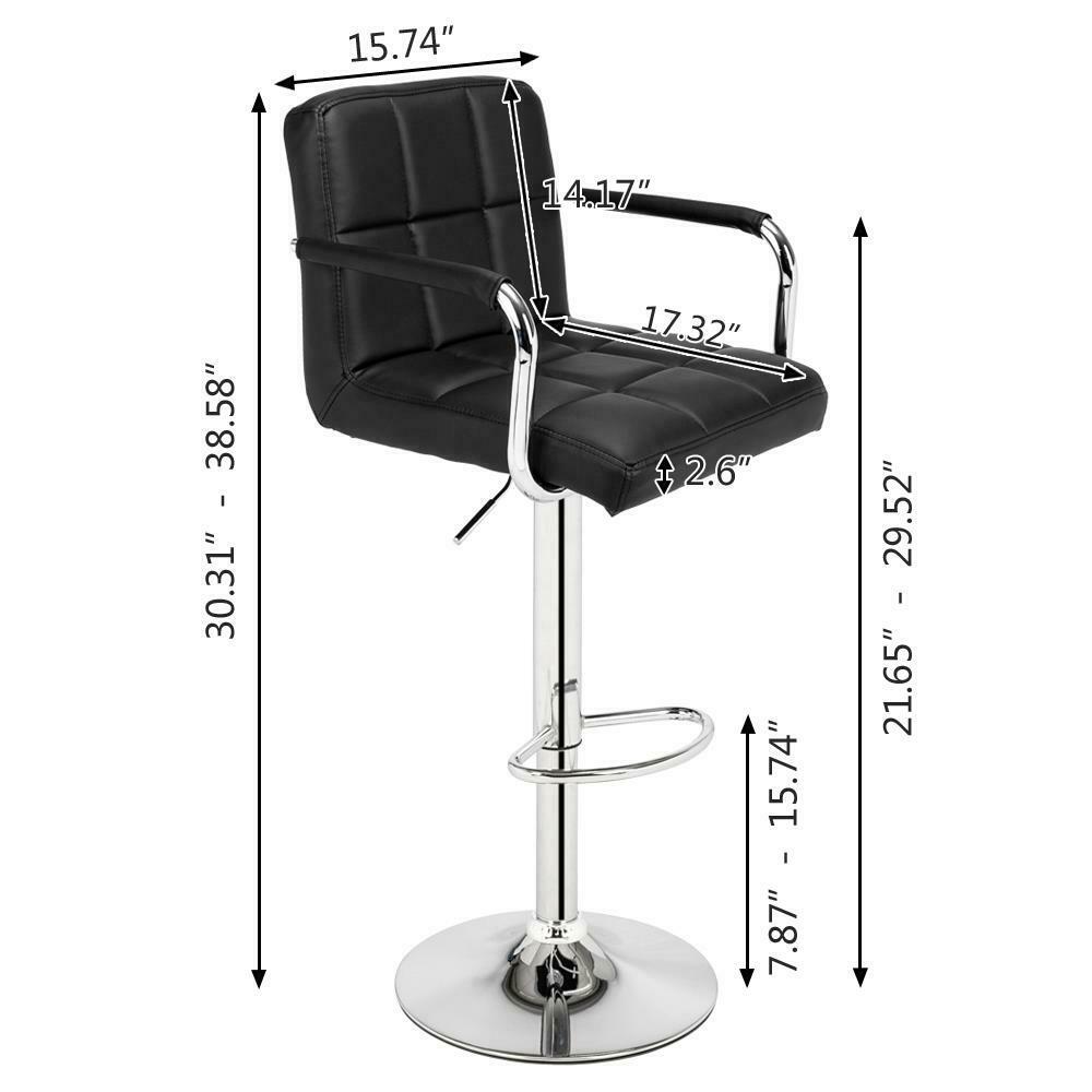 2×Bar Stools Leather Chairs Breakfast Chairs Swivel Gas Lift Kitchen with Arm