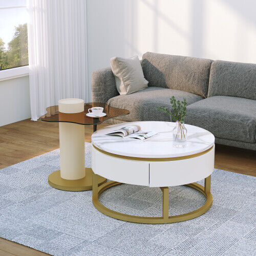 Nesting Coffee Tables Set of 2 Modern Rotatable Side End Tables Living Room HT