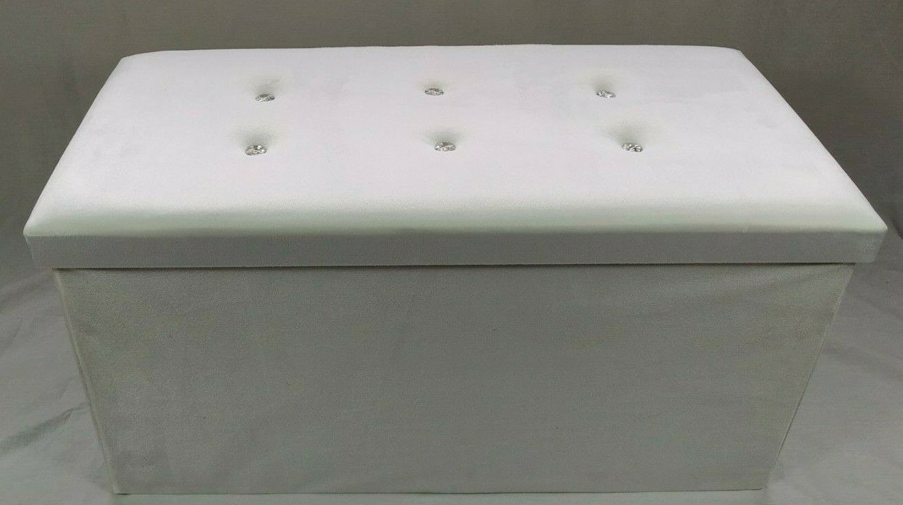 Soft Velvet Diamante Ottoman Folding Storage Box Footstool Seat new colour