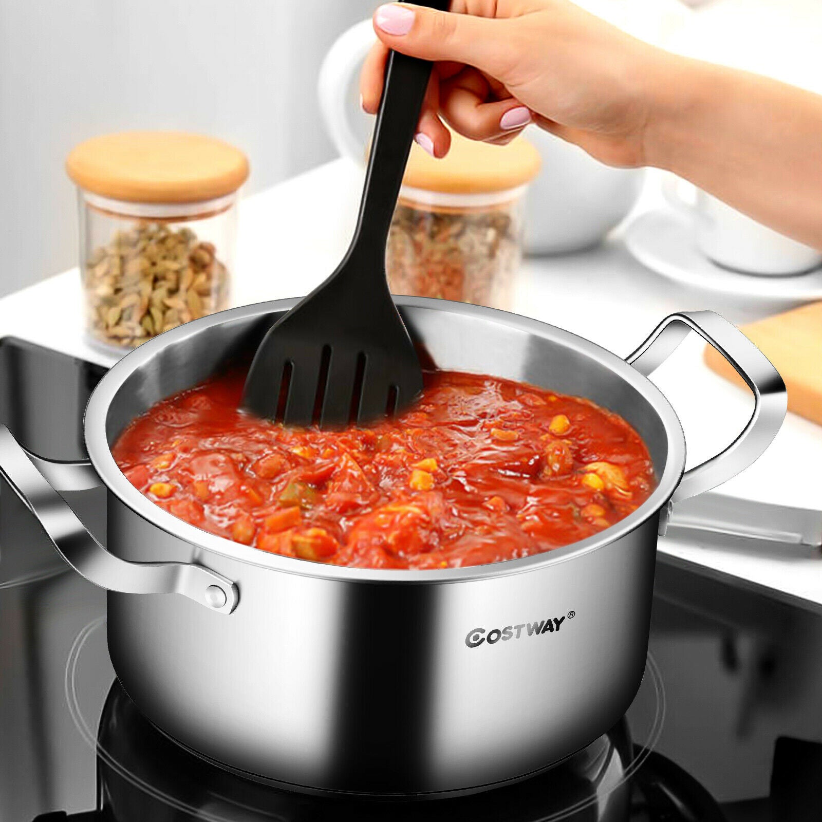 3 Piece Stainless Steel Pot Kitchen Cookware Set W/ Frying Pan Stockpot Milk Pot