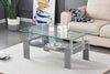 Modern Clear Glass Top with Grey Shelf & Grey High Gloss Legs Coffee Table Home