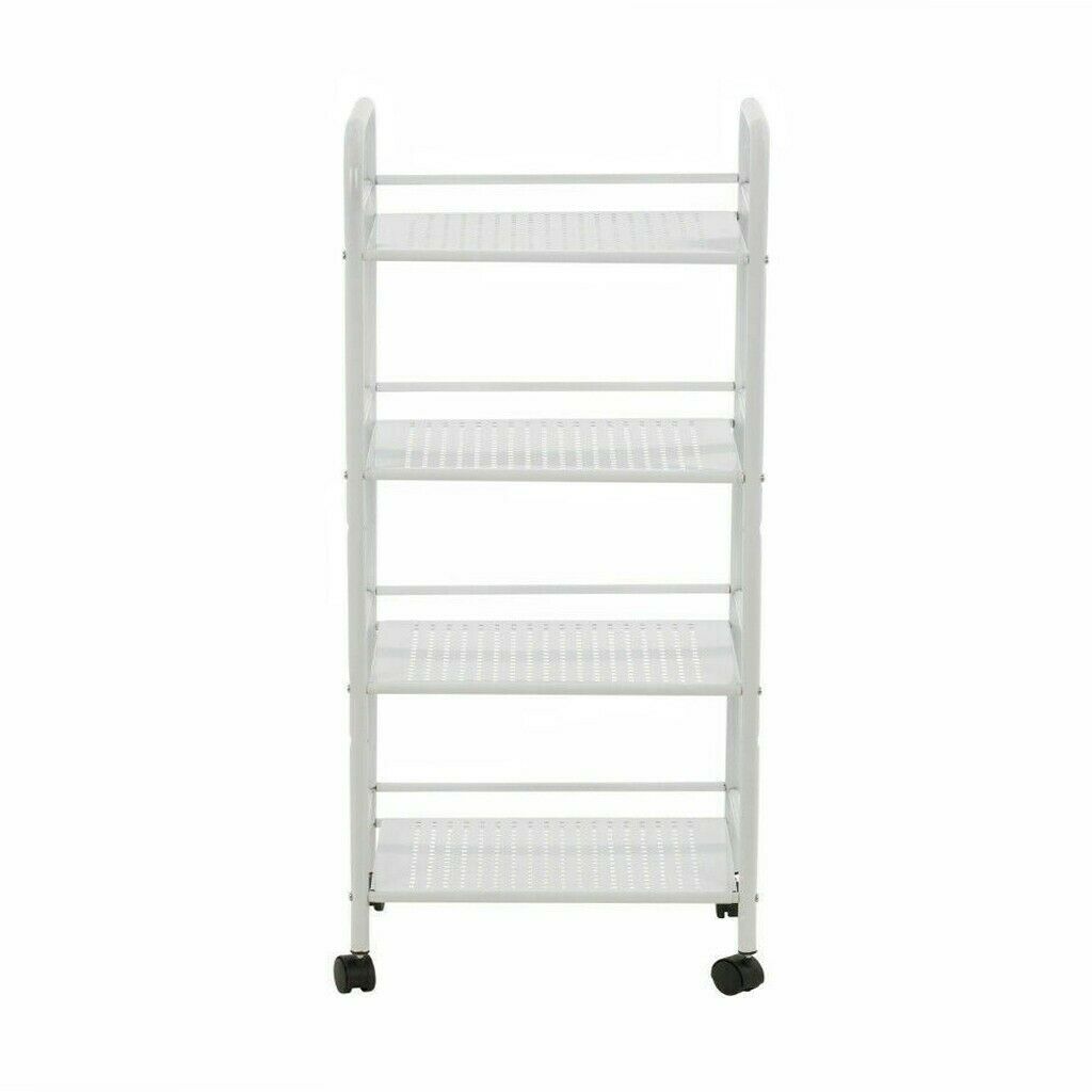 3-4-Tier Home Trolley Kitchen Storage Cart Steel Bars 4 Wheels Rolling Unit