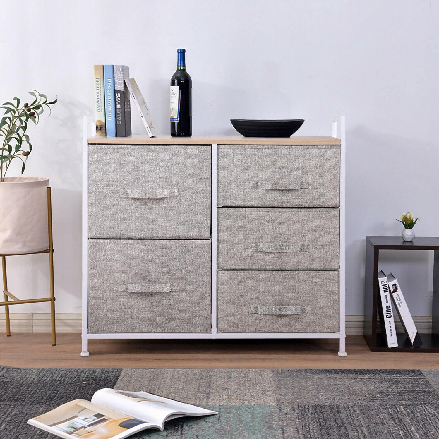 Fabric Cabinet Storage Unit Chest of Drawers Metal Frame Organiser Bedside Table