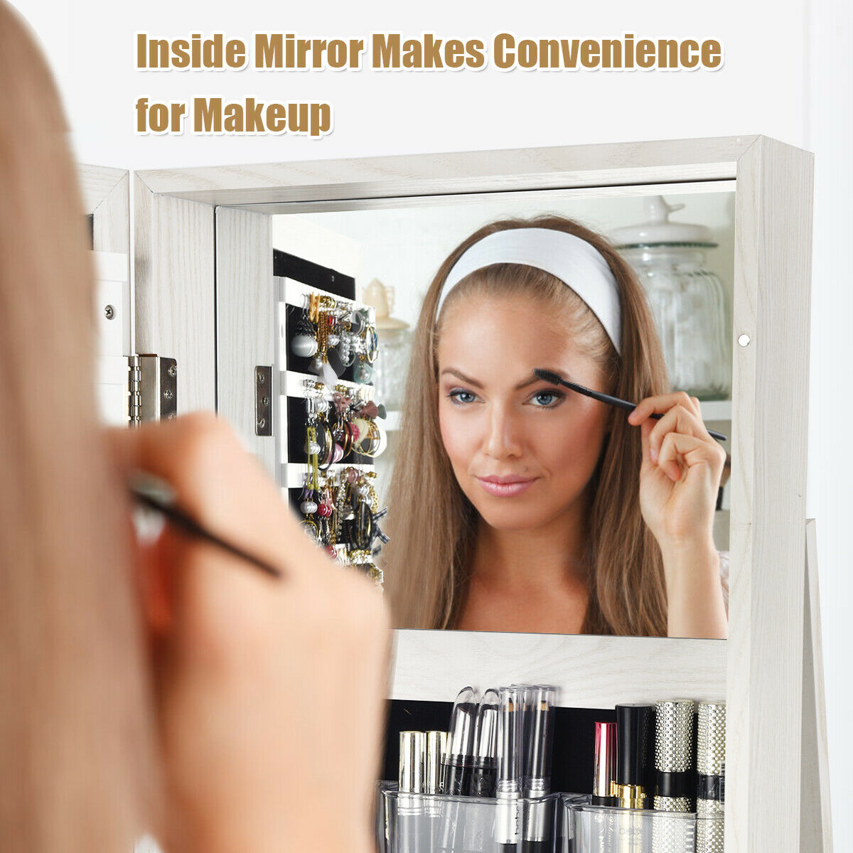 3-in-1 360° Rotating Mirrored Jewelry Cabinet Free Standing Jewelry Armoire