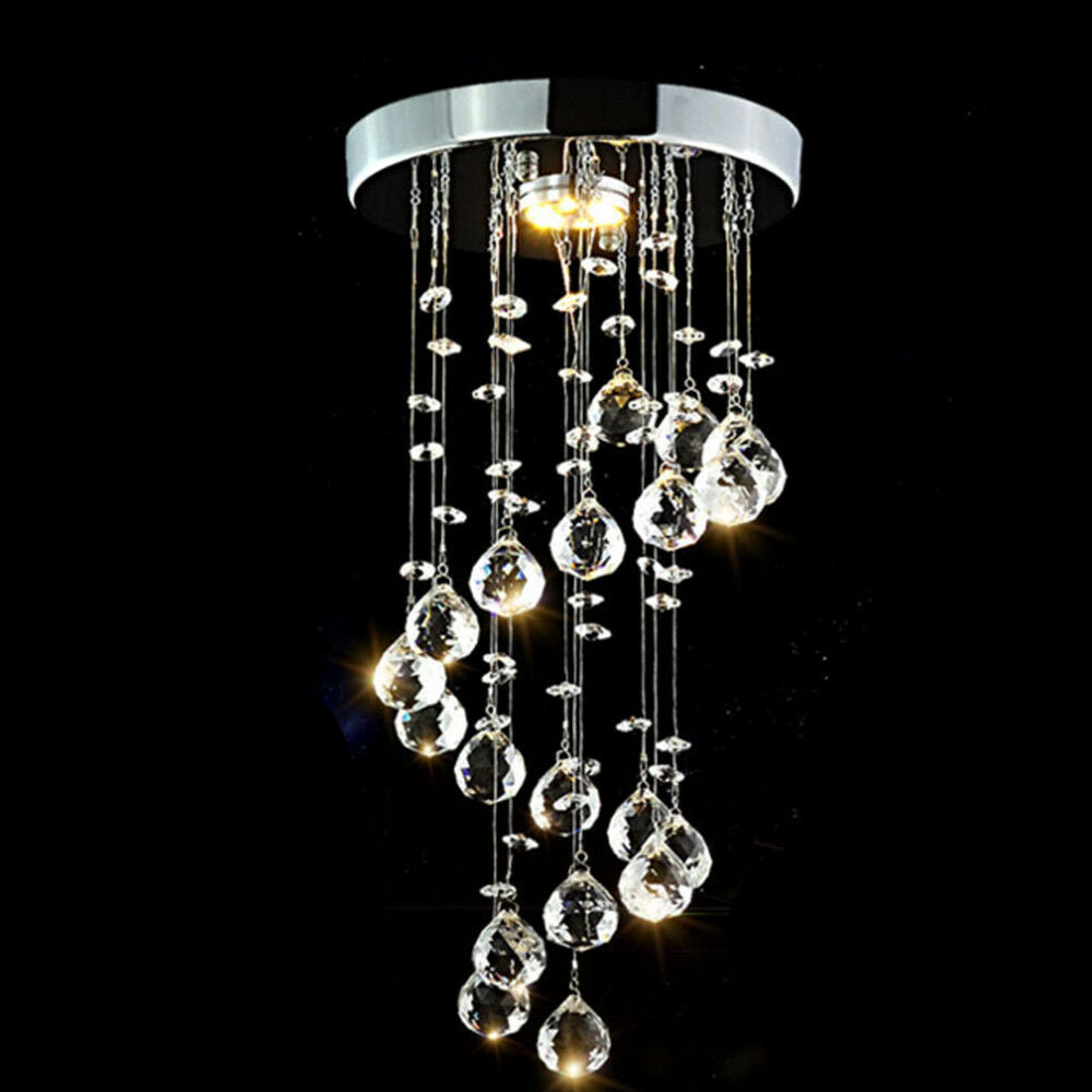 Chrome Crystal LED Ceiling Light Fitting Pendant Chandeliers Living Room
