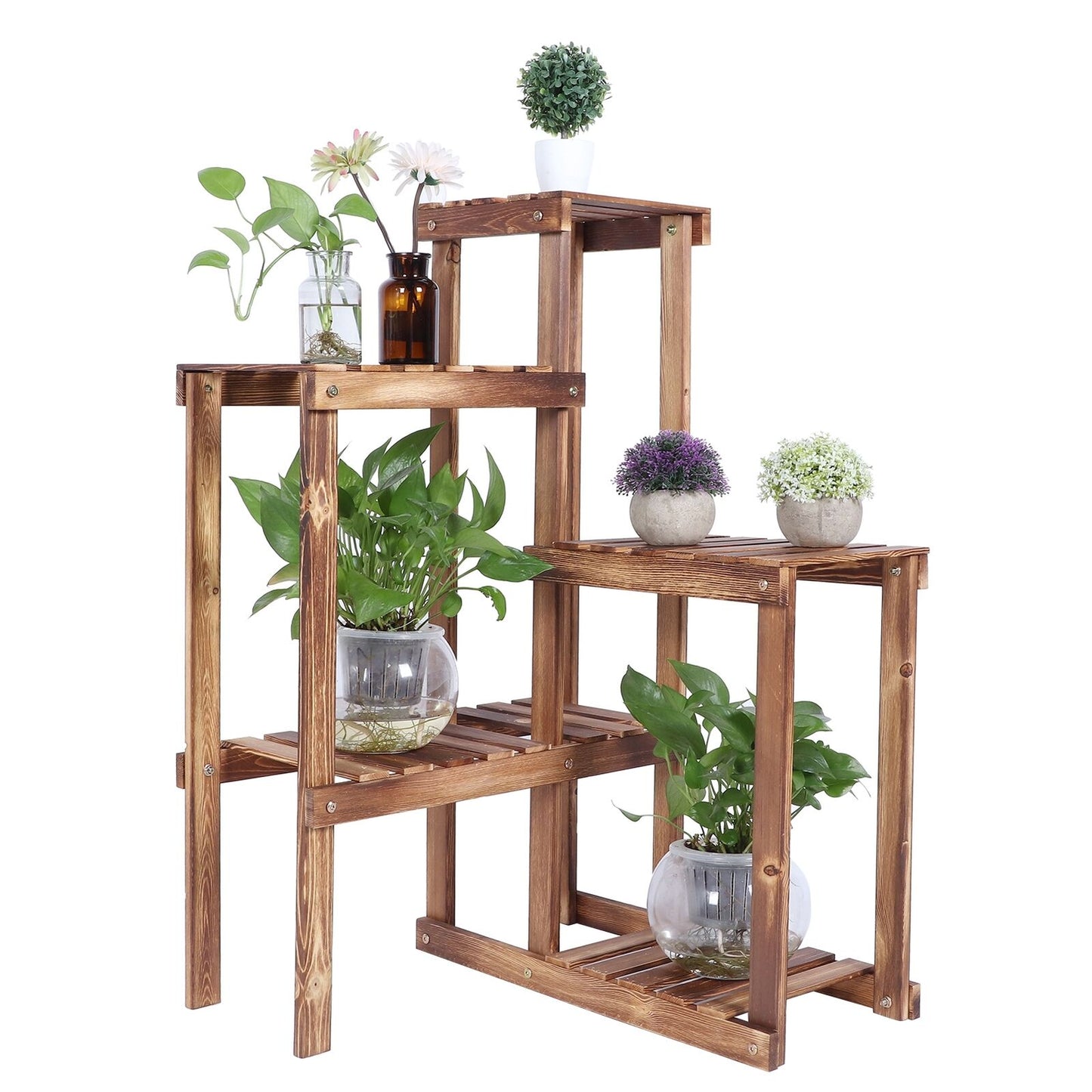 6 HOLDER LADDER SHELF CORNER STORAGE PLANT STAND FLOWERS DISPLAY WOOD RACK UNIT