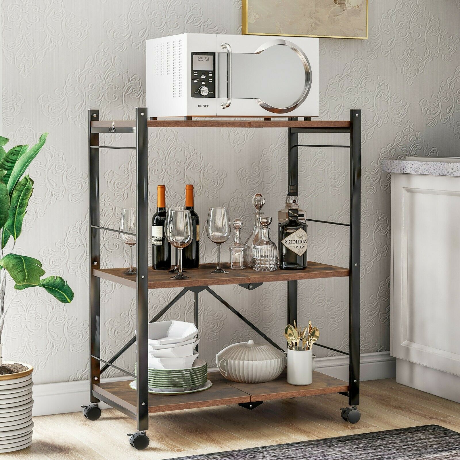 Kitchen Storage Trolley Cart Rolling Drawer Cupboard Shelves With Locking Wheels