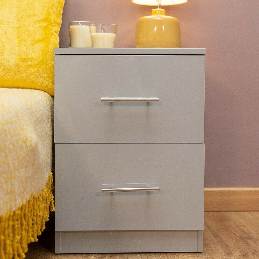 High Gloss Grey Bedside Cabinet. Premium Collection. ALL GREY GLOSS PANELS
