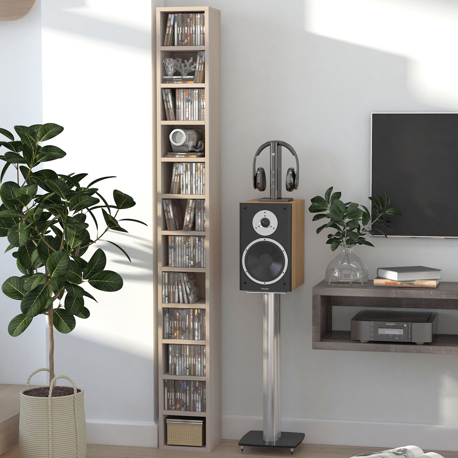Media Storage Cabinet CD Shelf Organizer Tower Rack