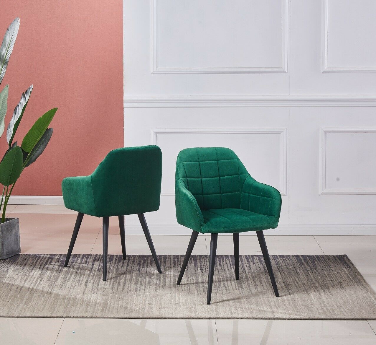 2X Velvet Dining Chairs Living Room Chairs with Armrest Counter Chairs Metal leg