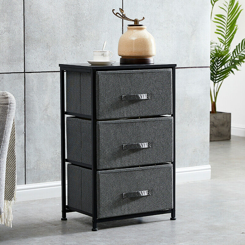 Dark Grey Fabric Cabinet Chest of Drawers Bedside Table Storage 2/3/4/5/7 Drawer