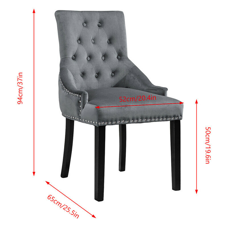2x Accent Dining Chairs Grey Button Tufted Velvet with Rivets Knocker Chairs New