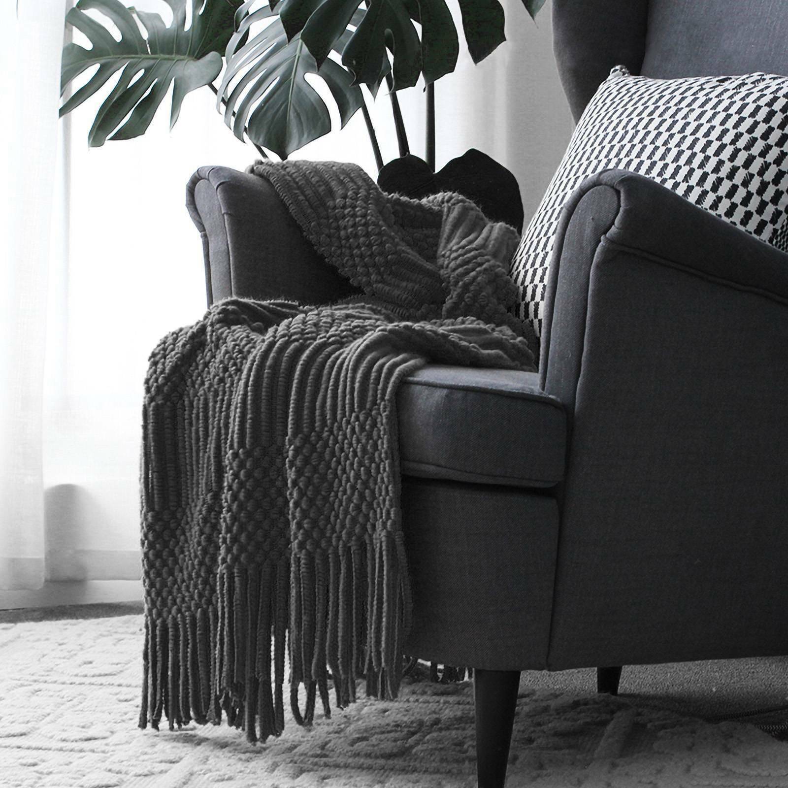 Chunky Knitted Thick Soft Blankets Hand Yarn Bulky Knit Throw Sofa Bed Blanket