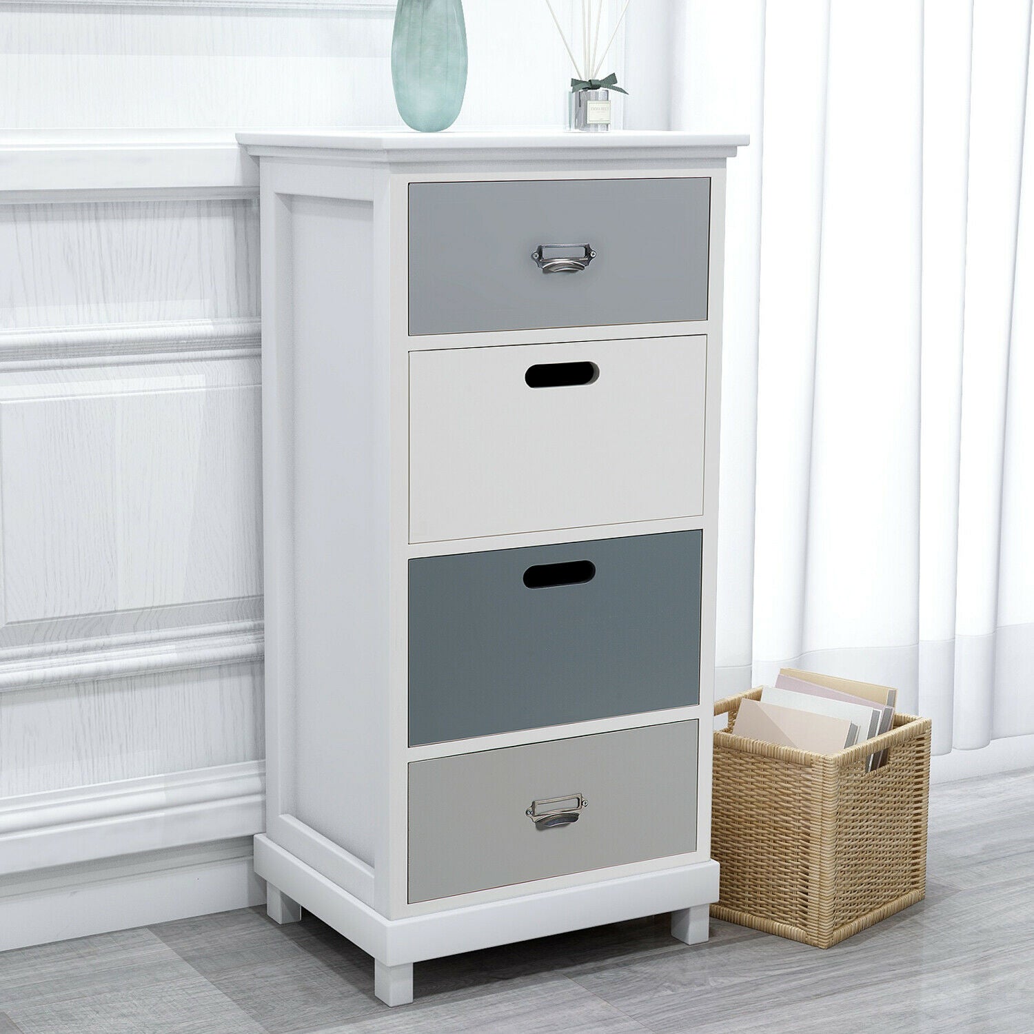 Tall Chest of 4 Drawers Storage Bedside Cabinet Unit Bedroom Hallway Furniture