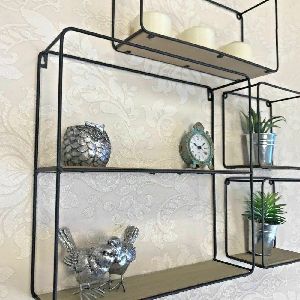 Set of 4 Retro Metal Wall Shelf Industrial Style Shelves Storage Display Unit