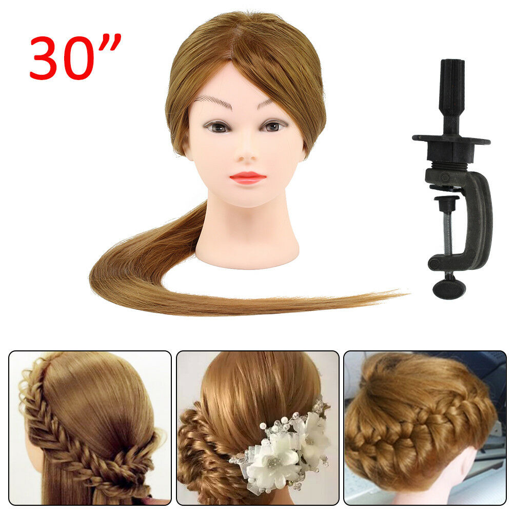 30'' Salon Hairdressing Training Head 50% Real Human Hair Mannequin Doll & Clamp