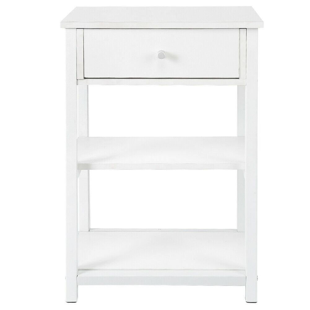 White Bedside Table Cabinet Side End Table Nightstand Storage Organizer 3 Tier