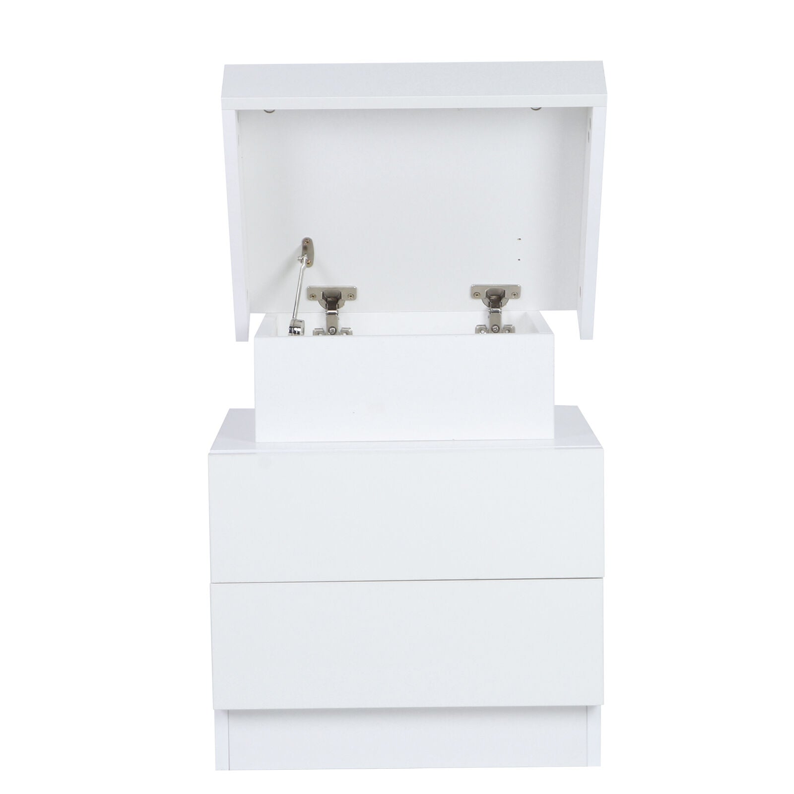 White LED Light Bedside Table Nightstand Cabinet High Gloss 2 Drawers Flip Cover