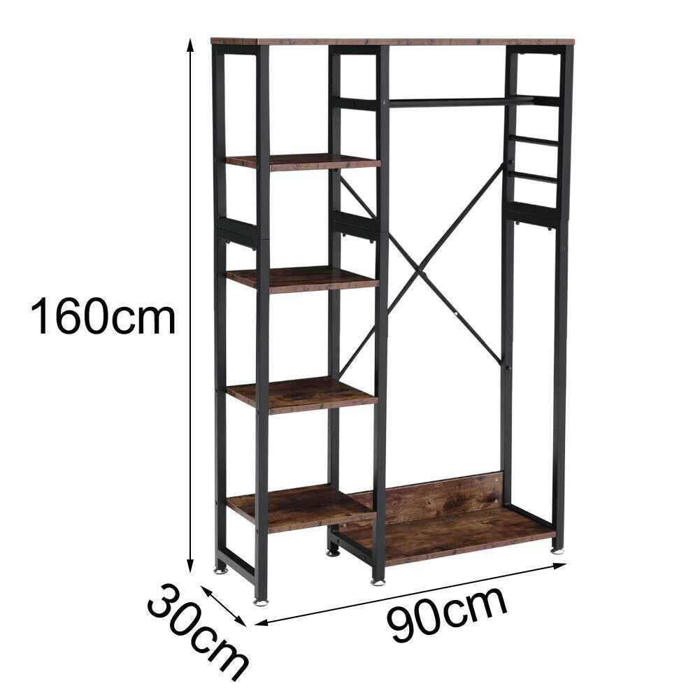 Bedroom Open Wardrobe Industrial Clothes Hanging Rail Storage Shelves Organizer