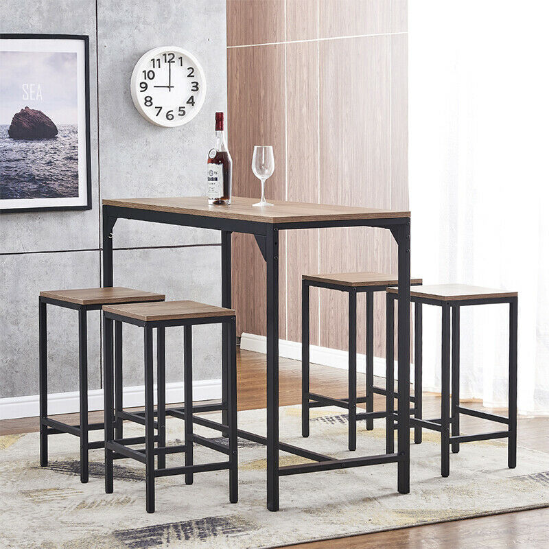 Bar Table and 4 Stools Set Breakfast Table 90cm Height Living Room Kitchen Bar