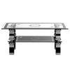 Glass Living Room Coffee Table With Lower Shelf Black Modern Rectangle Tea Table